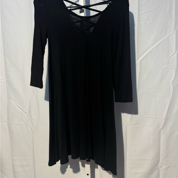 Black Contempo Casuals 3/4 length Sleeve Dress with Crisscross Back Size XS - Picture 1 of 3